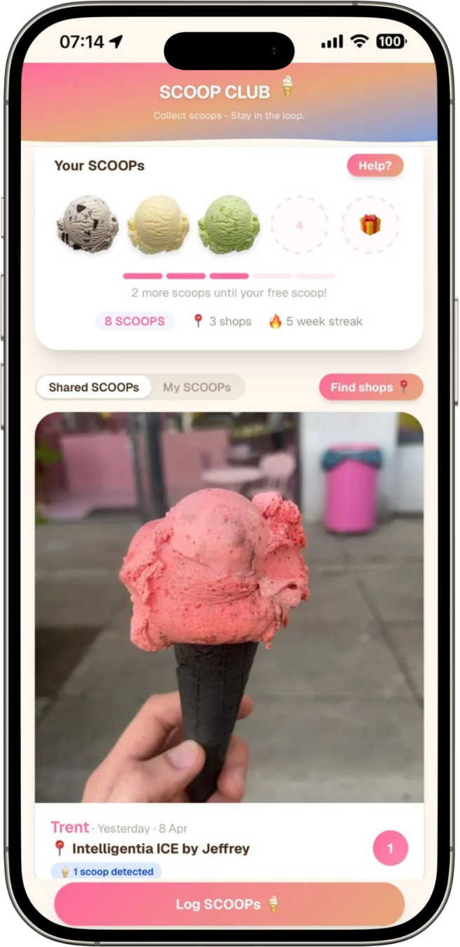 Scan your ice cream to earn scoops
